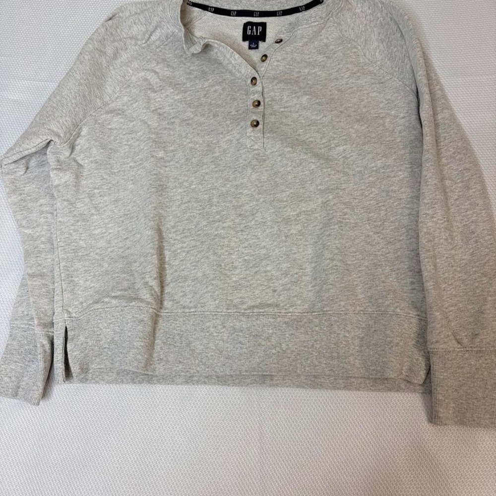 Gap Mens Large Heather Gray Henley Sweatshirt French Terry Raglan A1099
